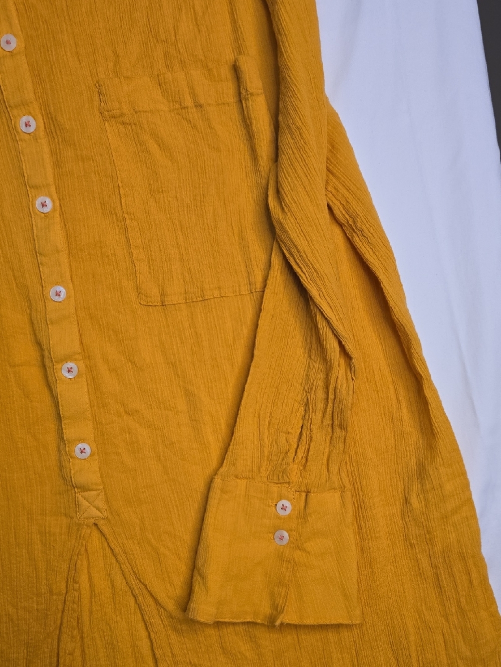 By Anthropologie Duster Tunic Shirt Long Sleeve Mango/Mustard Hi Low Oversized - Picture 8 of 13